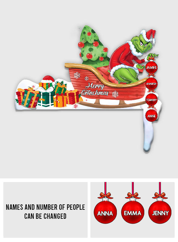 Personalized Grinch Door Frame Decoration with Custom Names for Christmas