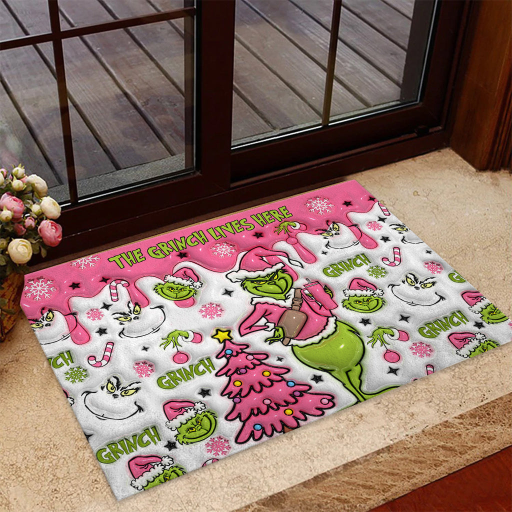 Personalized Grinch Christmas Doormat Custom Family Name
