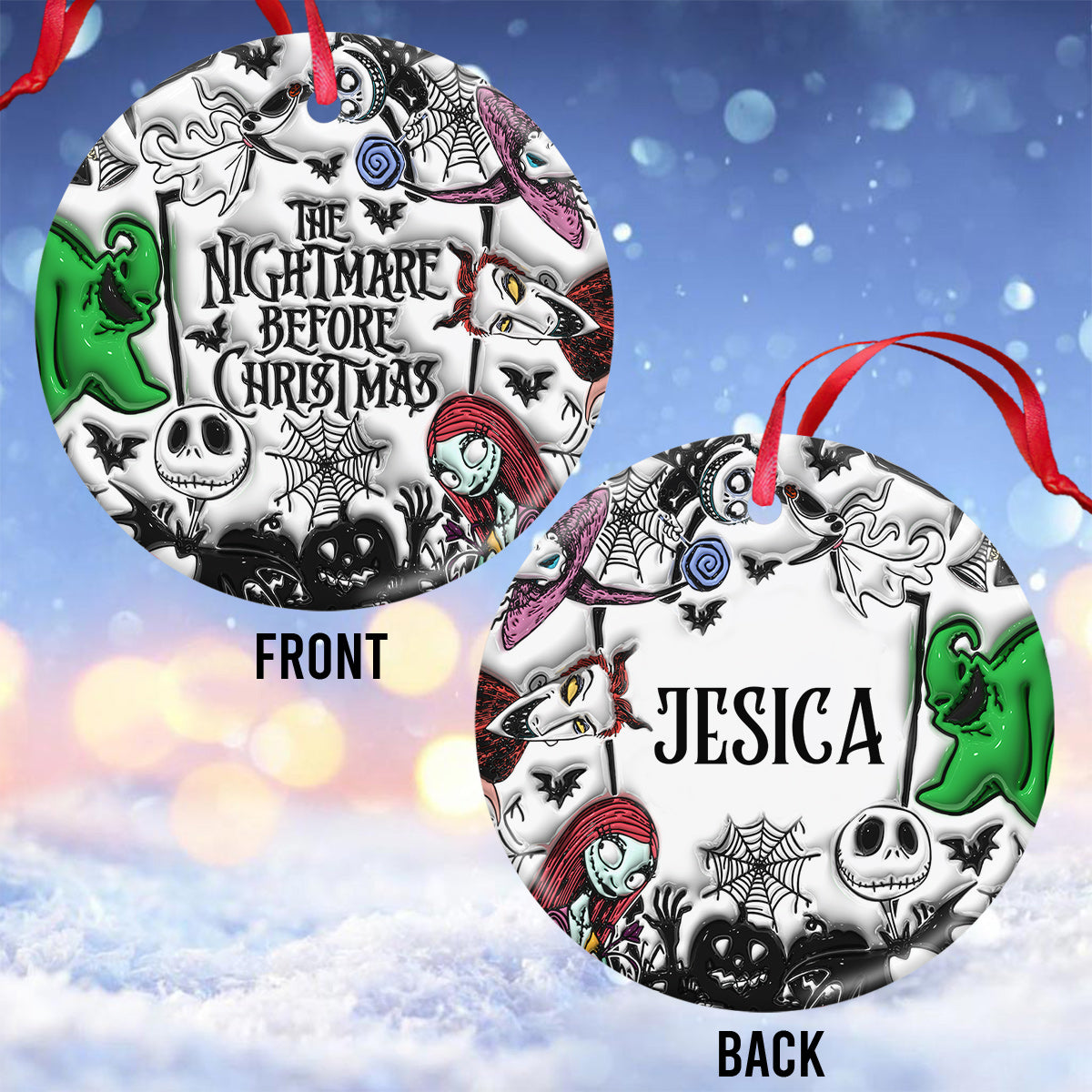 Personalized Nightmare Before Christmas Ceramic Ornament for Holiday Decor
