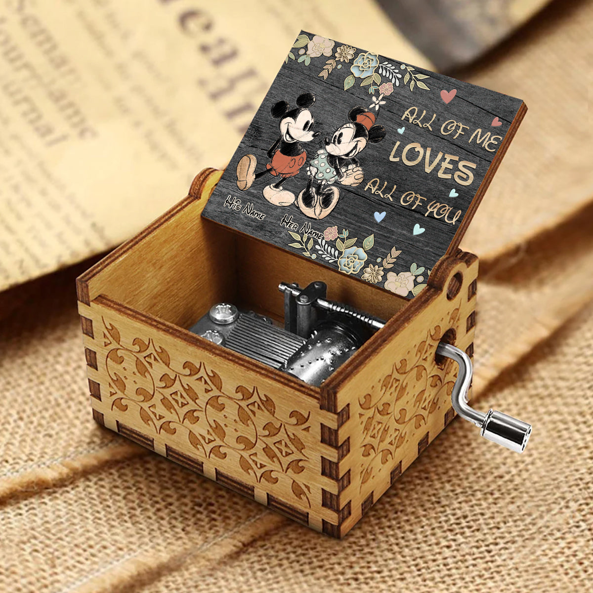 Personalized Hand Crank Music Box Couples Gift All of Me Loves