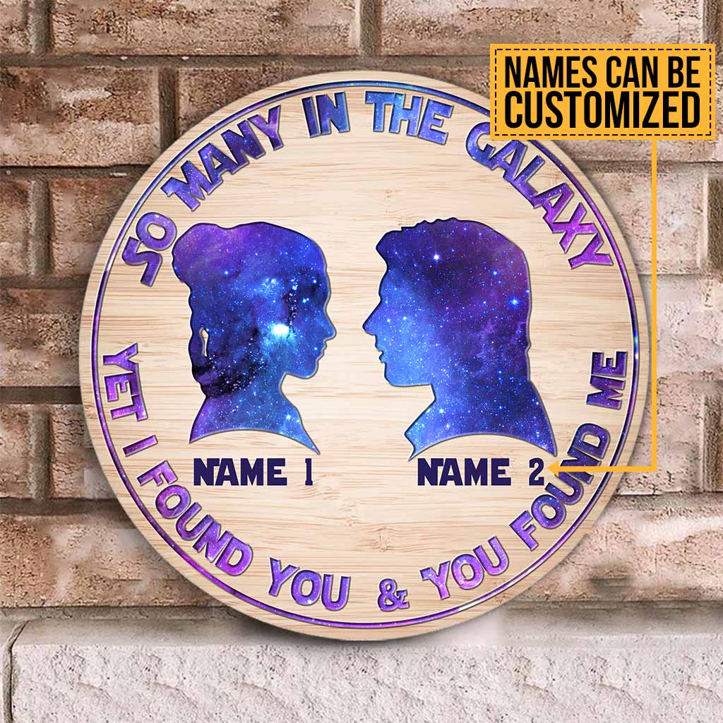 Personalized Galaxy Themed Round Wood Sign Custom Names Gift for Couples