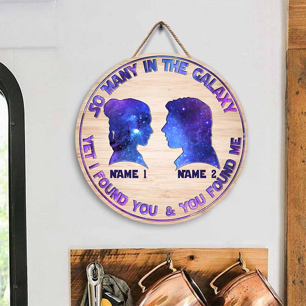 Personalized Galaxy Themed Round Wood Sign Custom Names Gift for Couples