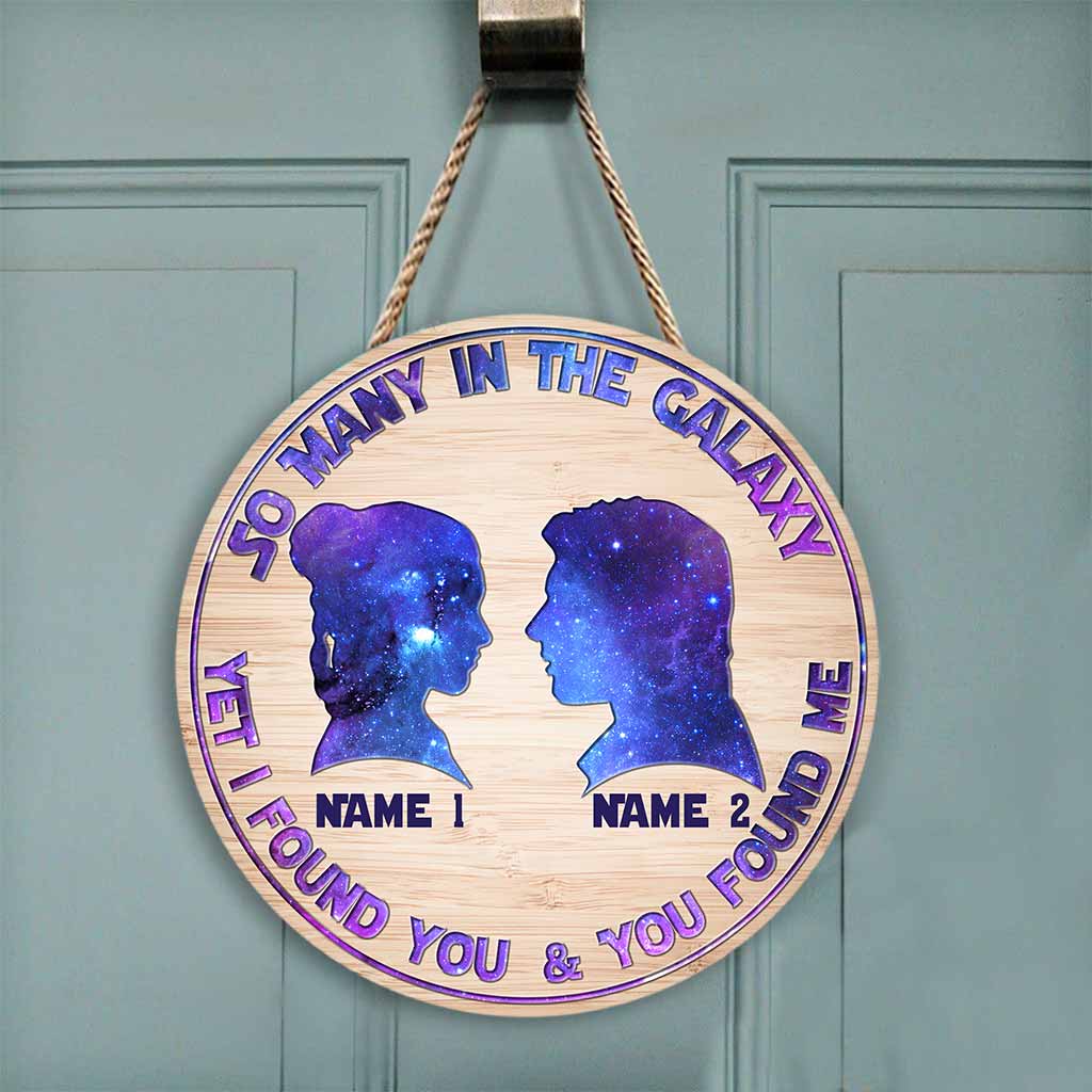Personalized Galaxy Themed Round Wood Sign Custom Names Gift for Couples