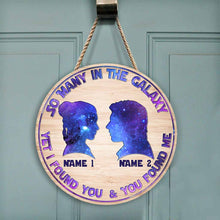 Load image into Gallery viewer, Personalized Galaxy Themed Round Wood Sign Custom Names Gift for Couples
