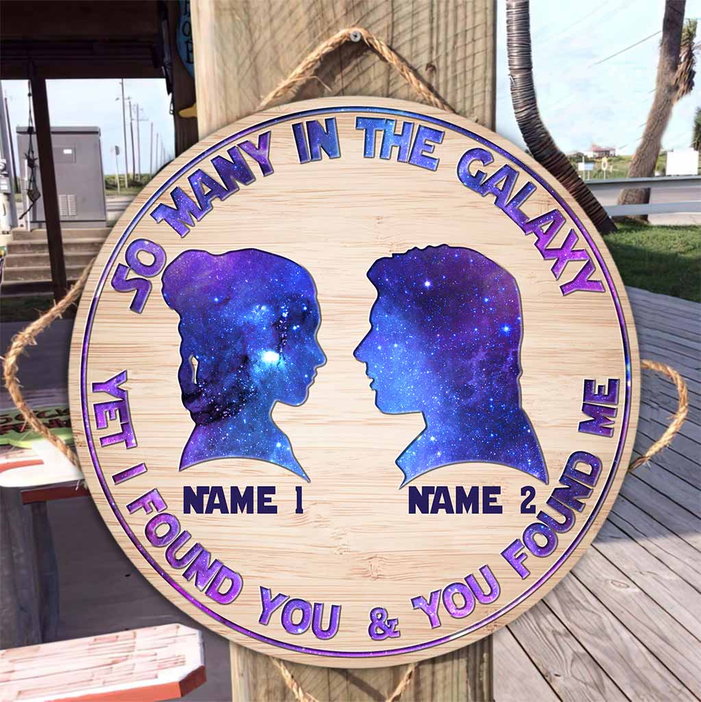 Personalized Galaxy Themed Round Wood Sign Custom Names Gift for Couples