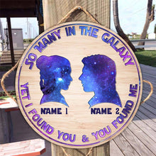 Load image into Gallery viewer, Personalized Galaxy Themed Round Wood Sign Custom Names Gift for Couples
