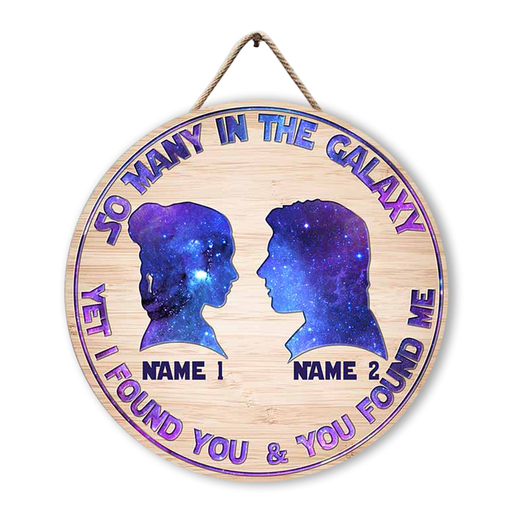 Personalized Galaxy Themed Round Wood Sign Custom Names Gift for Couples