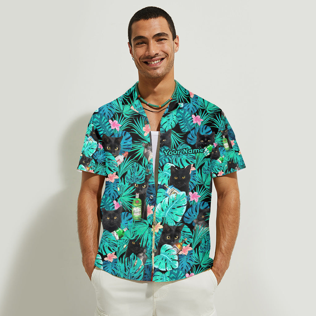 Personalized Tropical Hawaiian Shirt Custom Name Black Cat Gift