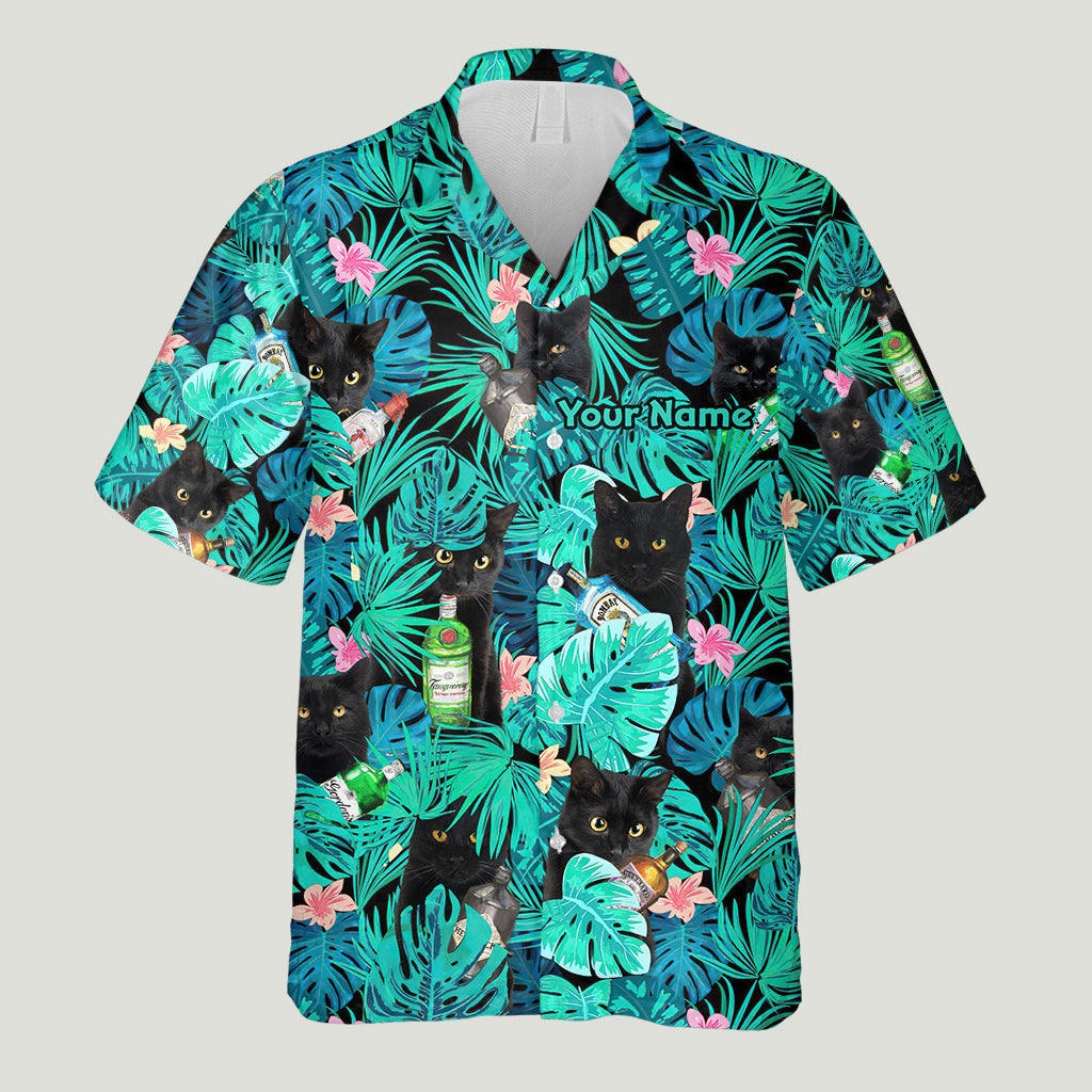 Personalized Tropical Hawaiian Shirt Custom Name Black Cat Gift