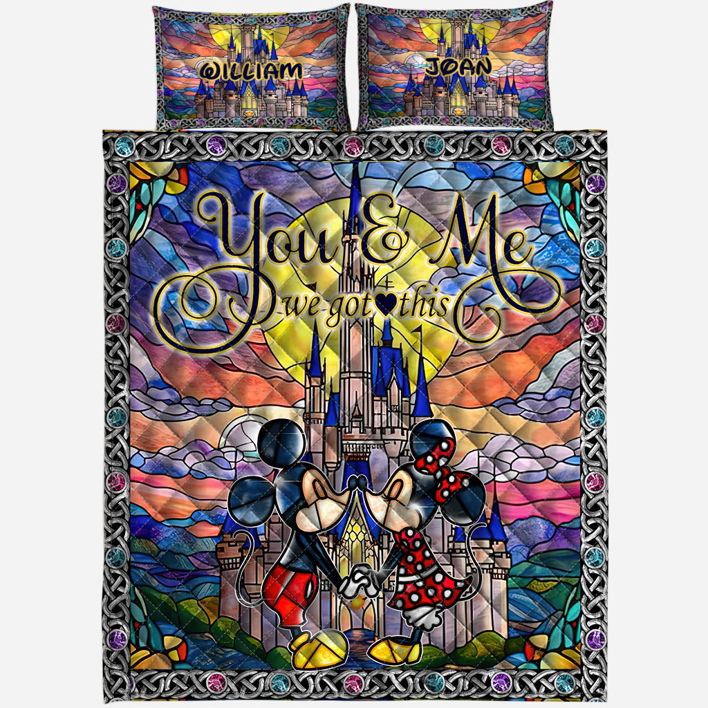 Personalized Mickey & Minnie Quilt Set Custom Names for Couples