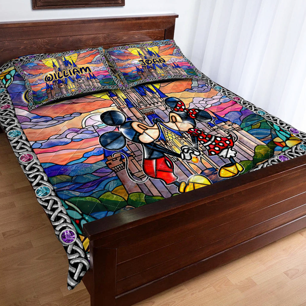 Personalized Mickey & Minnie Quilt Set Custom Names for Couples
