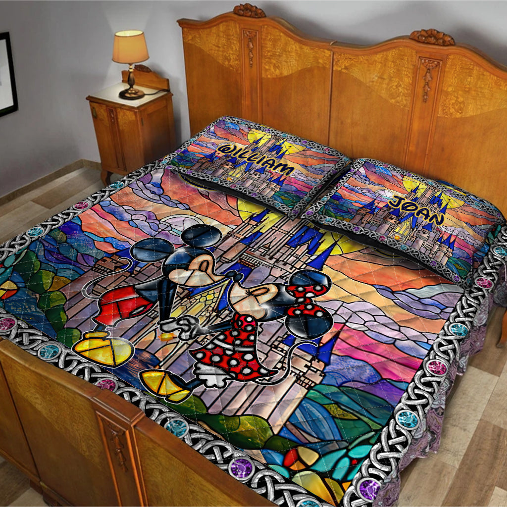 Personalized Mickey & Minnie Quilt Set Custom Names for Couples