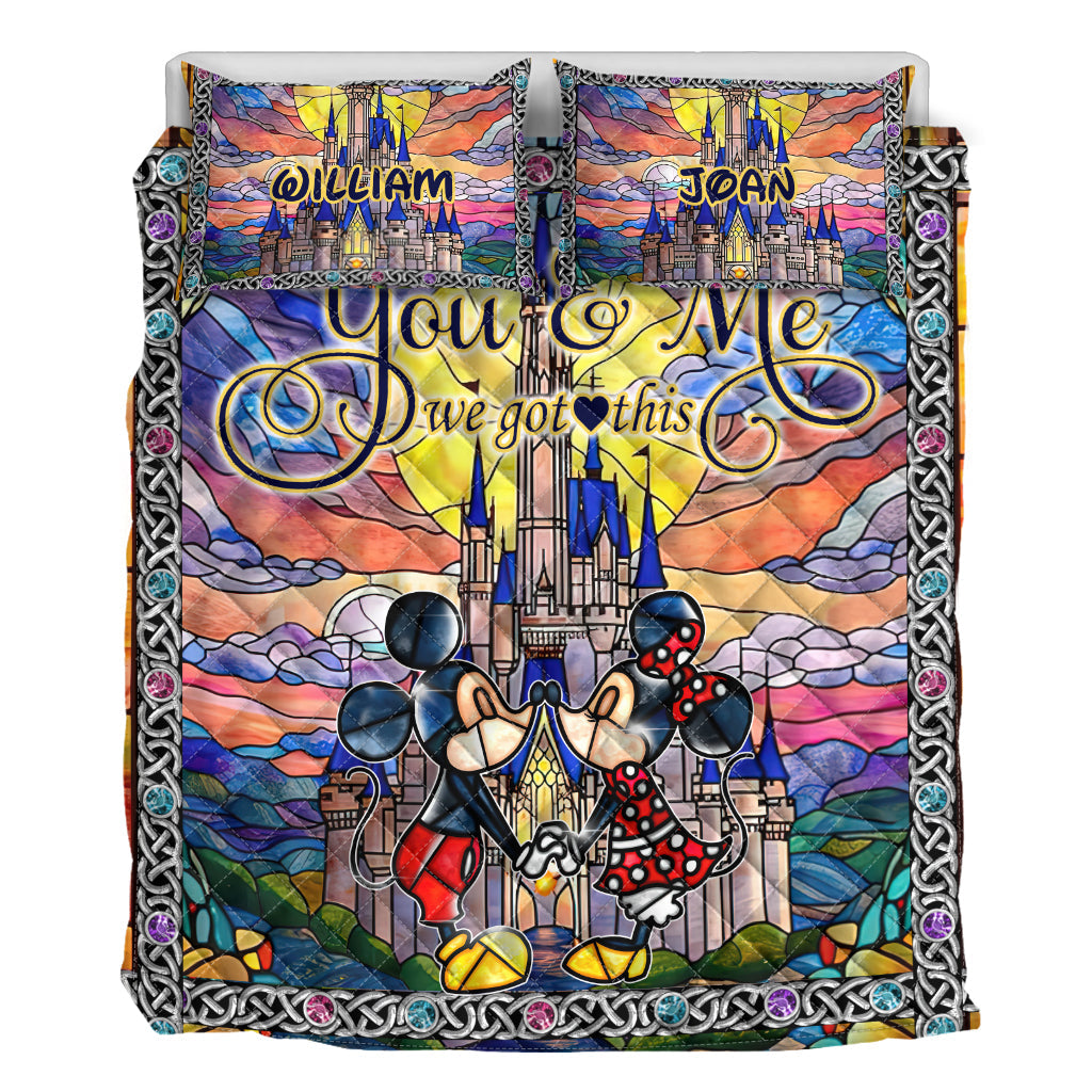 Personalized Mickey & Minnie Quilt Set Custom Names for Couples