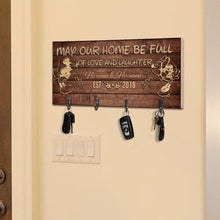 Load image into Gallery viewer, Personalized Love and Laughter Key Rack with Custom Names - Rustic Wooden Design
