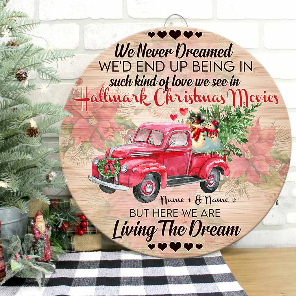 Personalized Round Wood Sign 'Living The Dream' for Christmas Gift