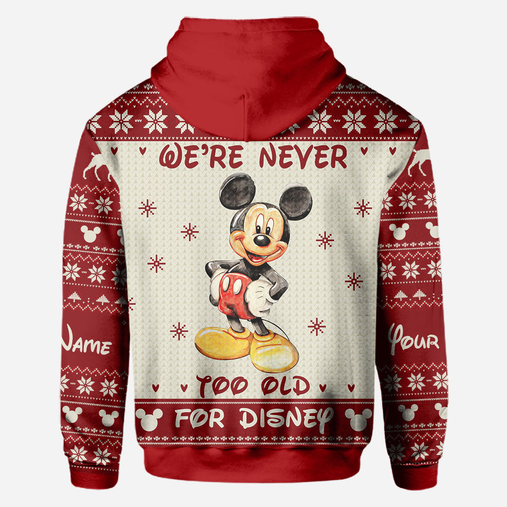 Personalized Christmas Mickey Mouse All Over Hoodie Custom Name Gift for Disney Lovers