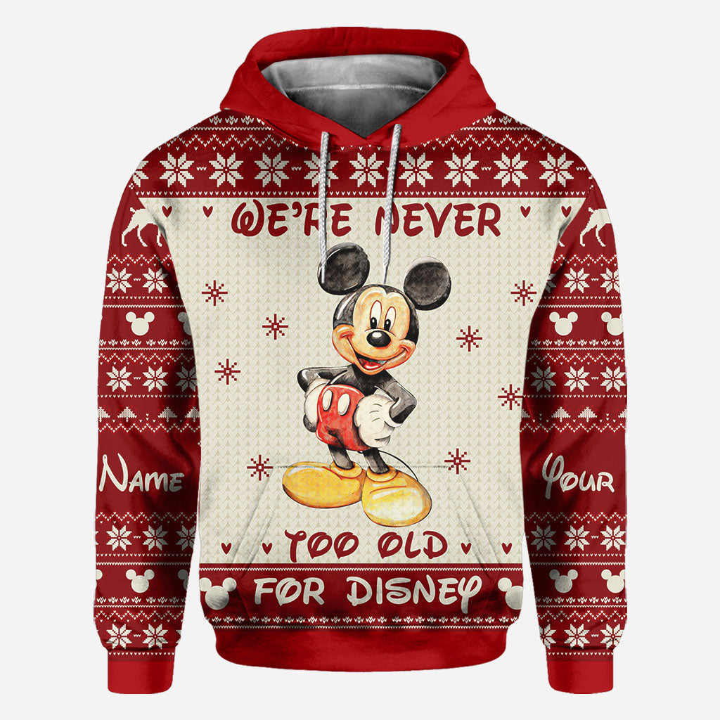 Personalized Christmas Mickey Mouse All Over Hoodie Custom Name Gift for Disney Lovers