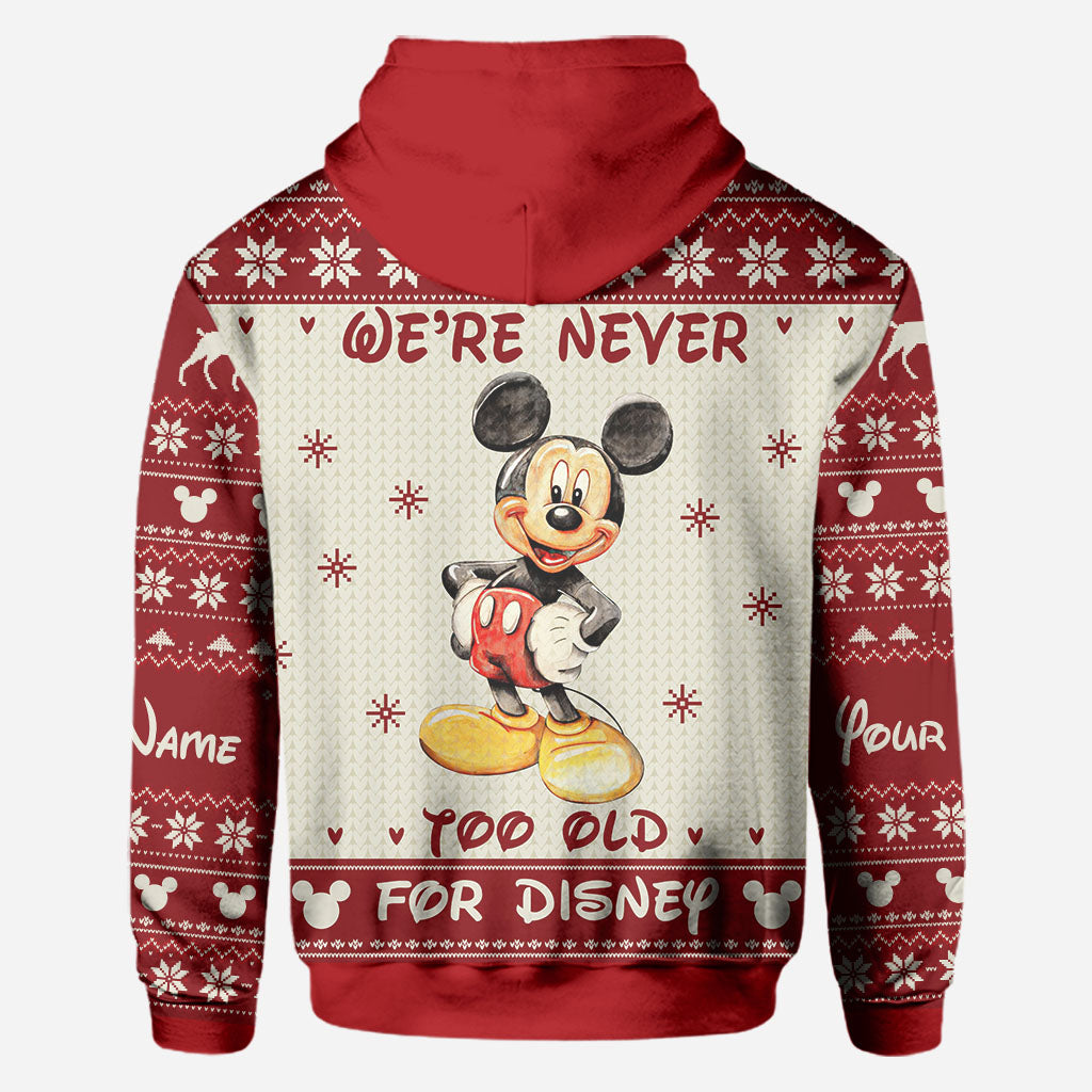 Personalized Christmas Mickey Mouse All Over Hoodie Custom Name Gift for Disney Lovers