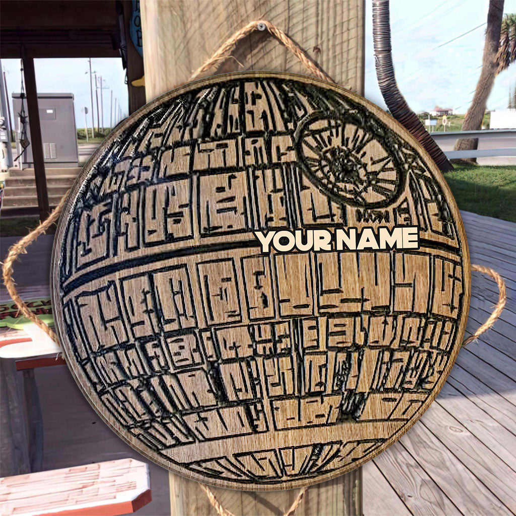 Personalized Death Star Round Wood Sign Custom Name Gift