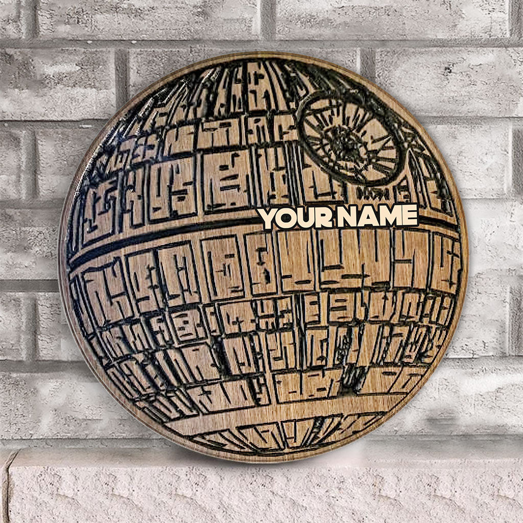 Personalized Death Star Round Wood Sign Custom Name Gift