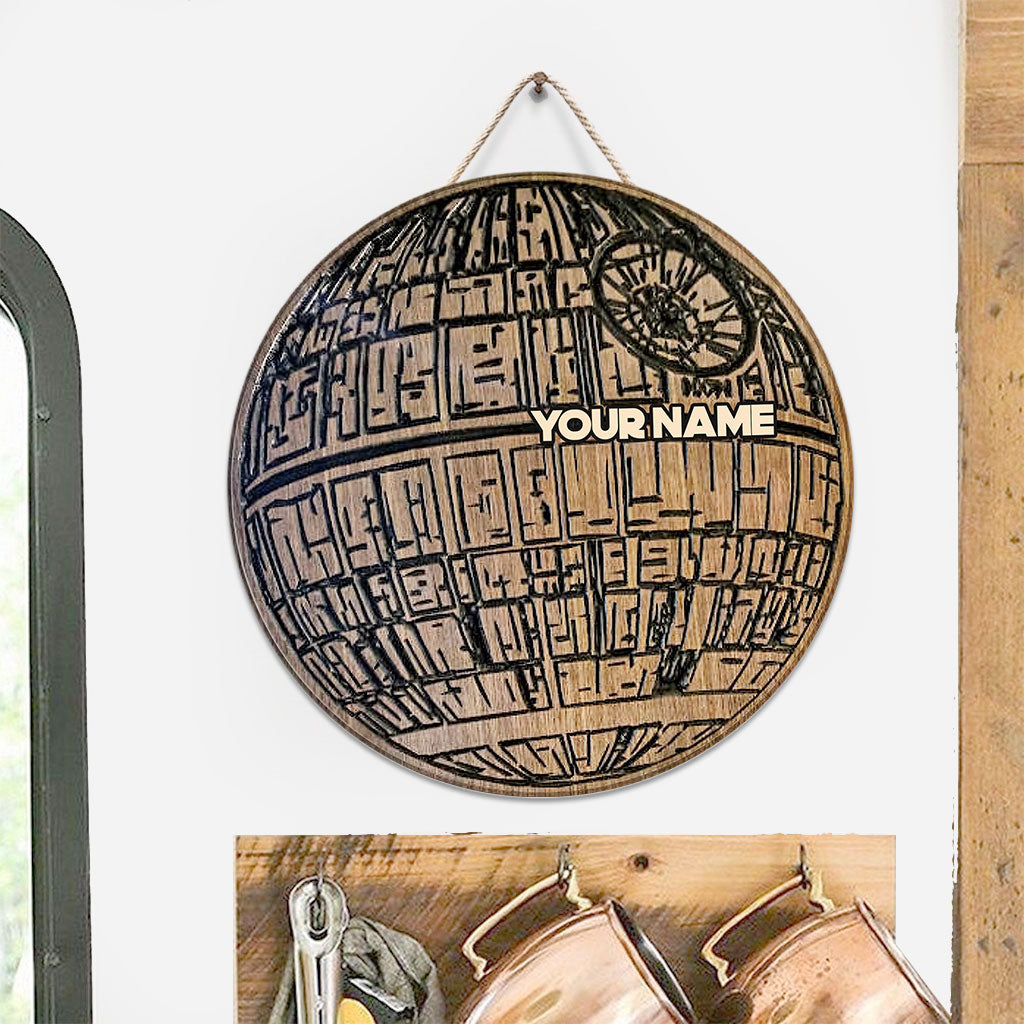 Personalized Death Star Round Wood Sign Custom Name Gift