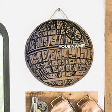 Load image into Gallery viewer, Personalized Death Star Round Wood Sign Custom Name Gift
