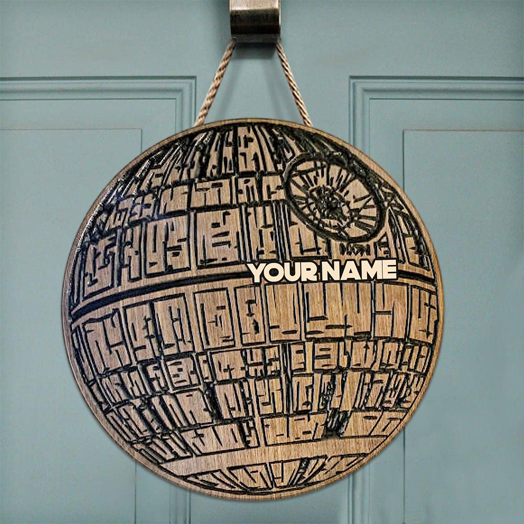 Personalized Death Star Round Wood Sign Custom Name Gift