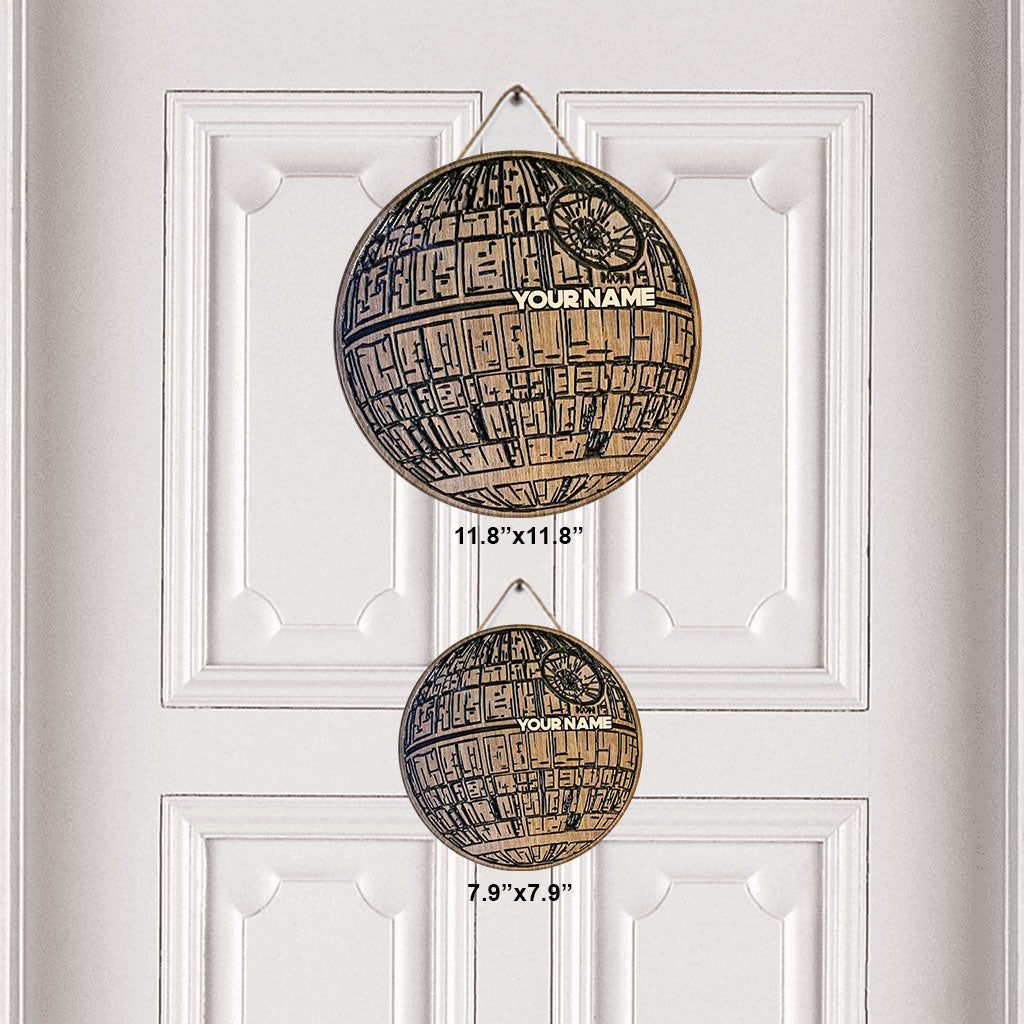 Personalized Death Star Round Wood Sign Custom Name Gift
