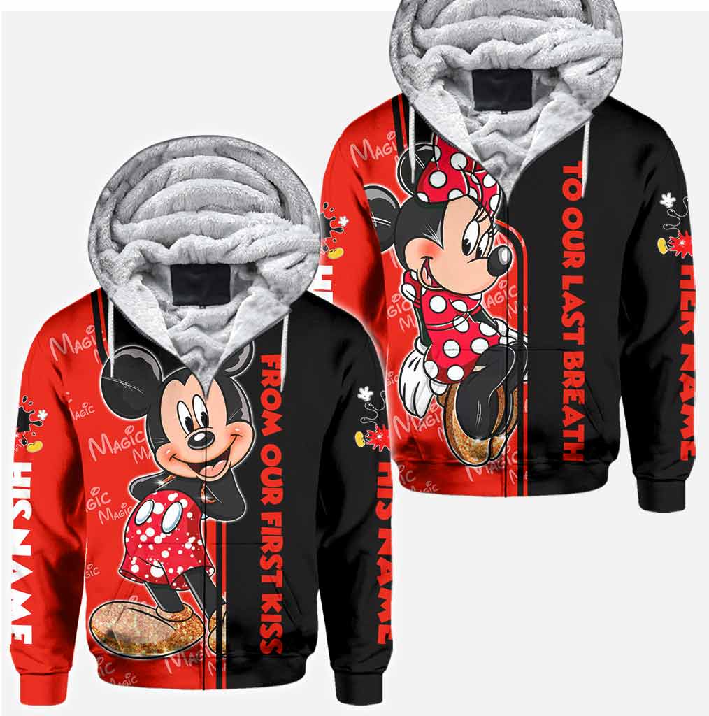 Personalized All Over Print Couple Hoodie Custom Names Gift for Engagement