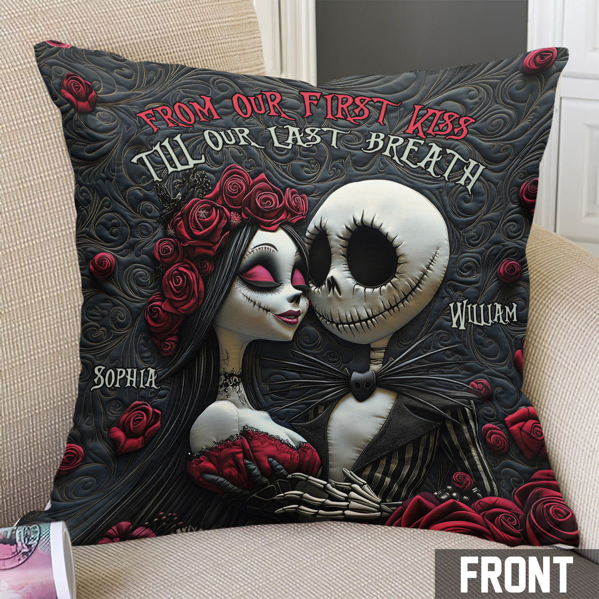 Personalized Nightmare Throw Pillow Custom Names Romantic Gift
