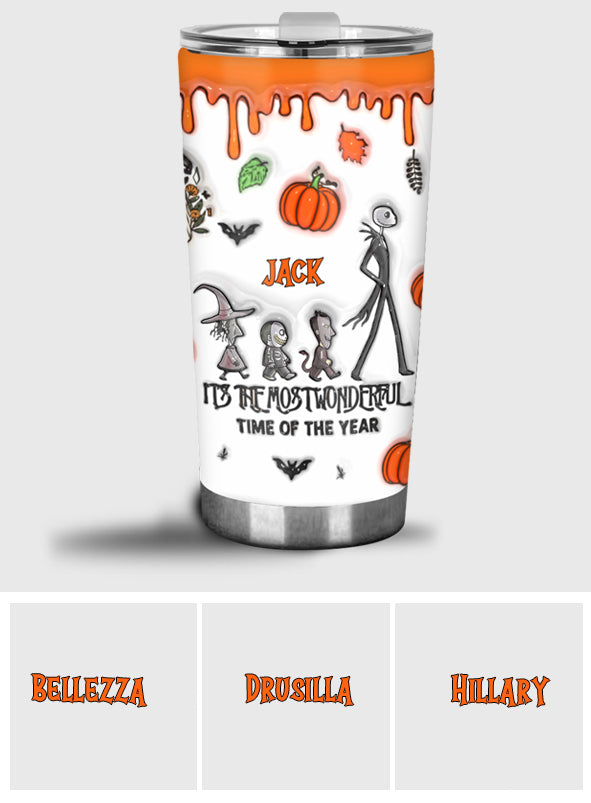 Personalized Halloween Tumbler with Autumn Skeleton Design for Unique Gifts