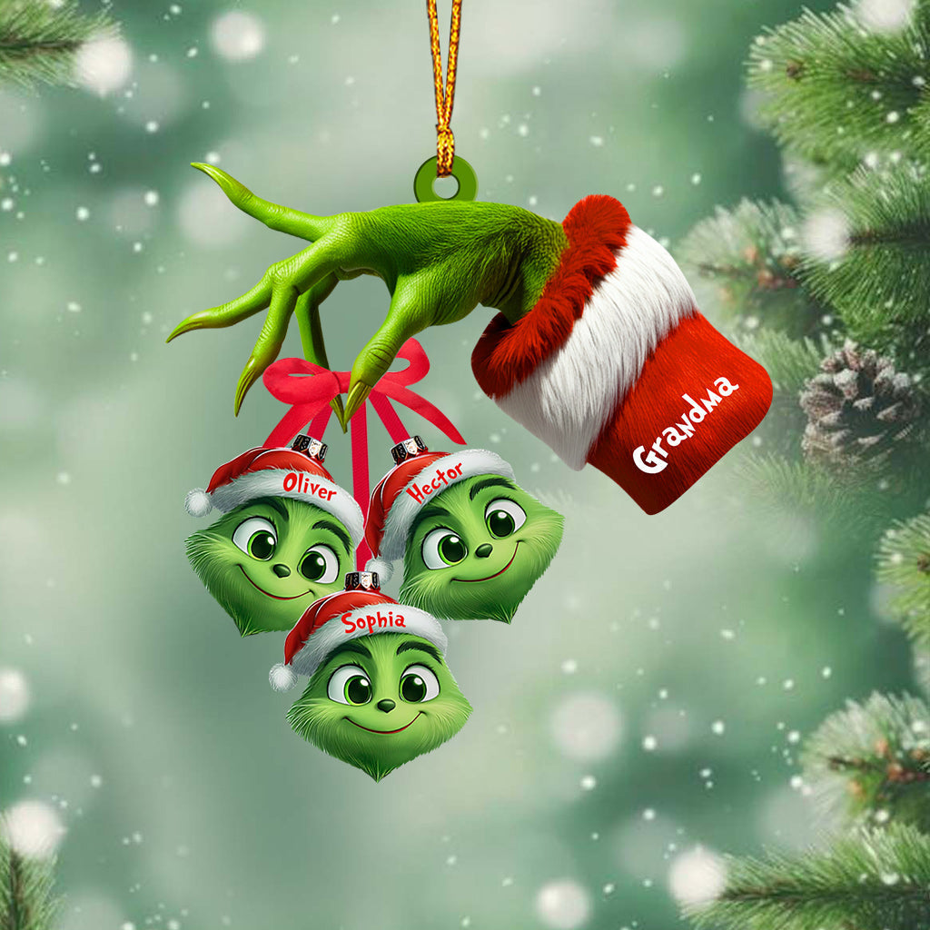 Personalized Grinchy Grandma Ornament with Custom Names for Christmas