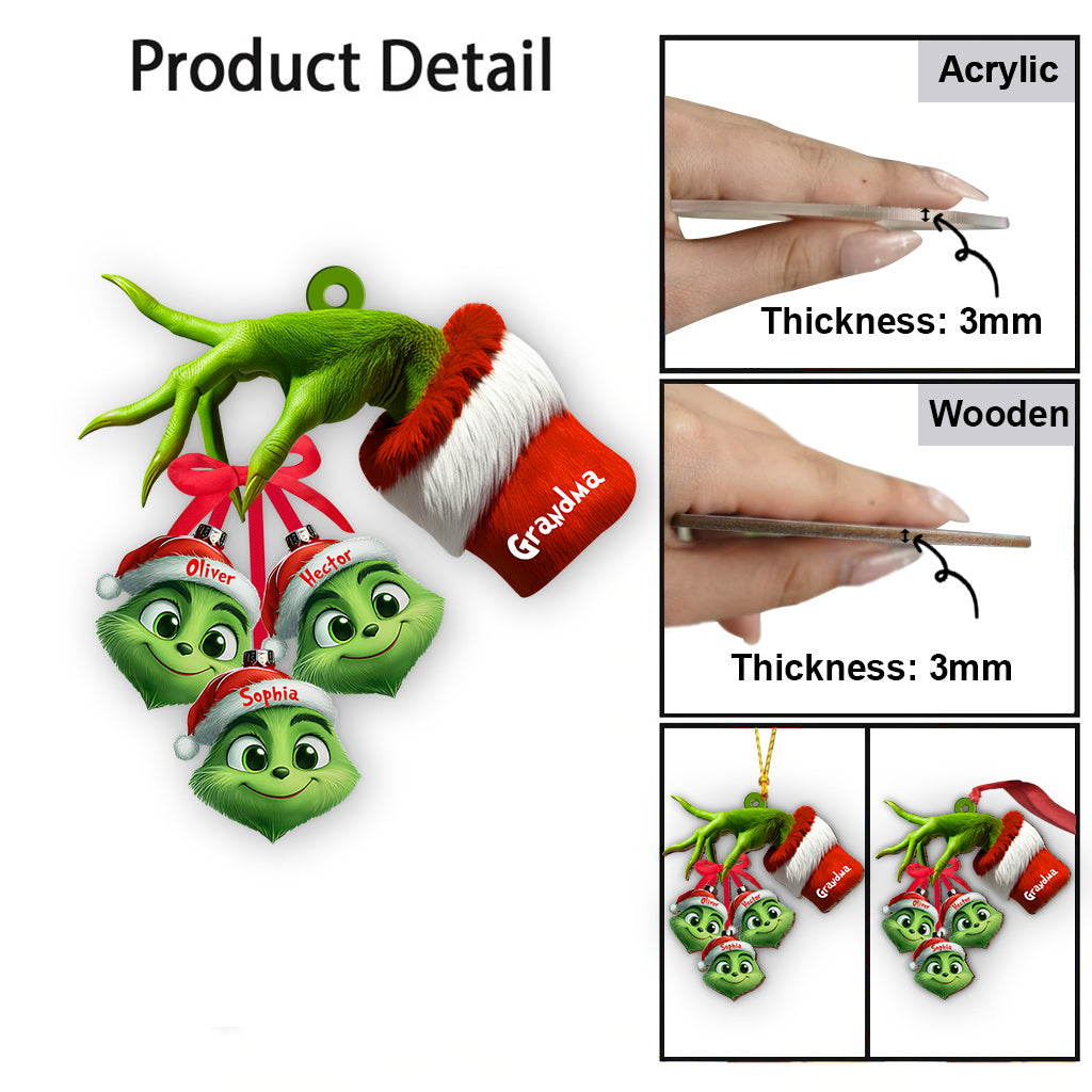 Personalized Grinchy Grandma Ornament with Custom Names for Christmas