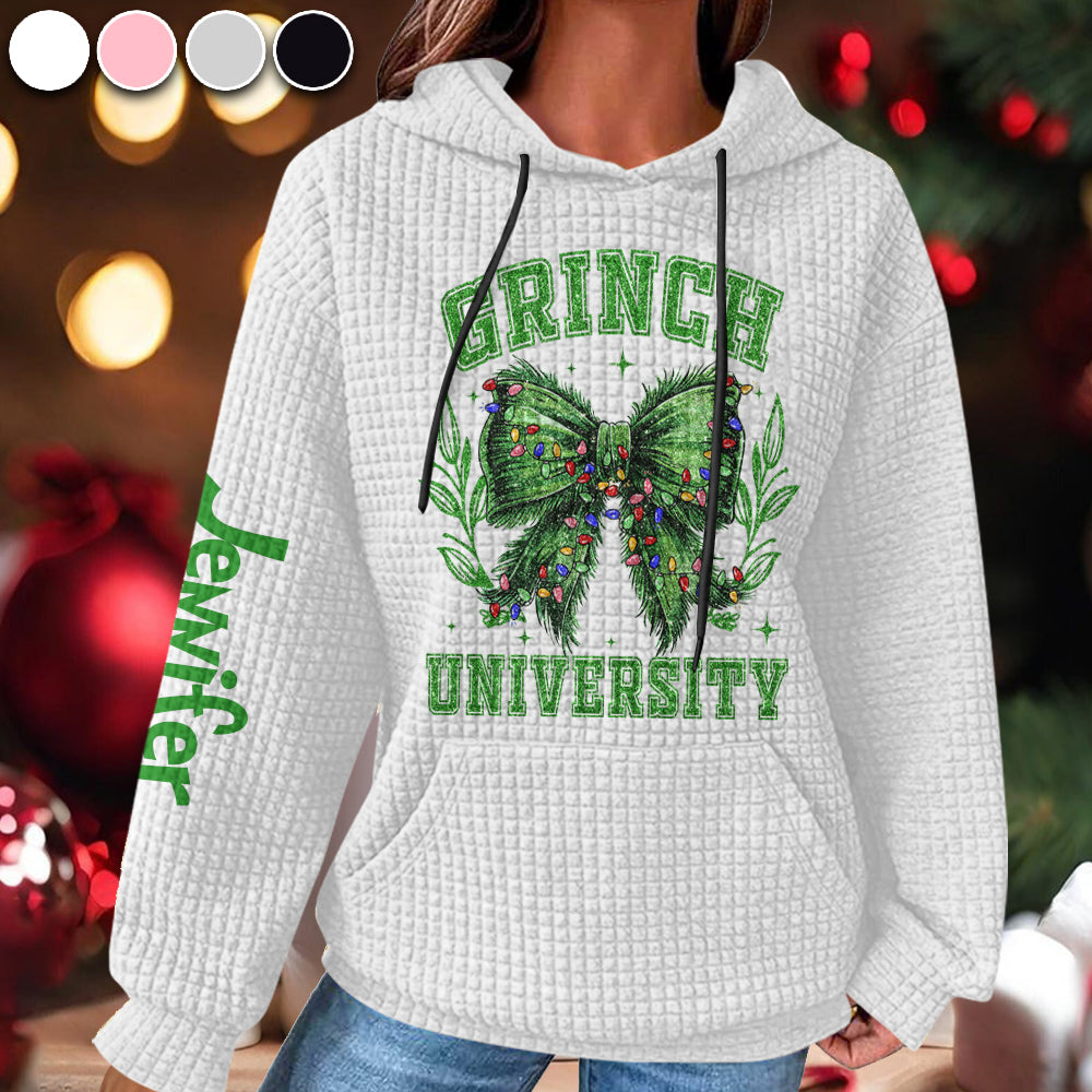 Personalized Grinch Waffle Hoodie Custom Name Gift for Christmas