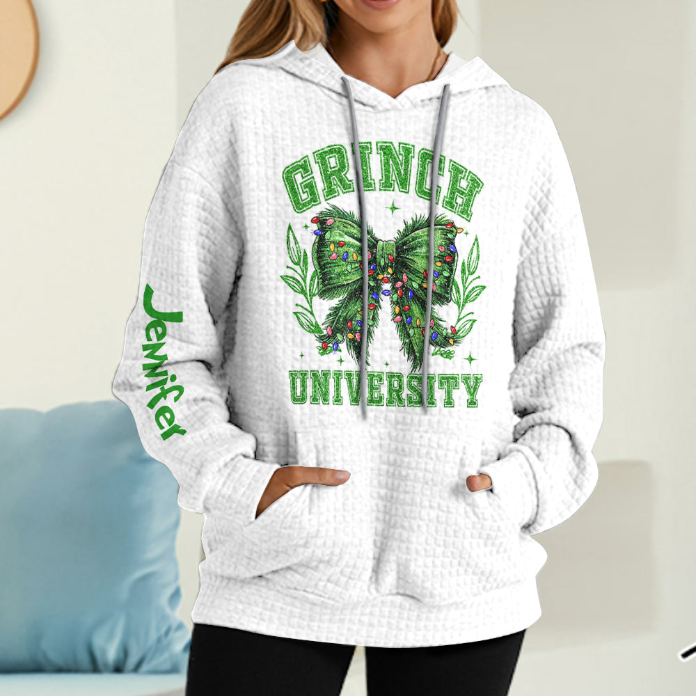 Personalized Grinch Waffle Hoodie Custom Name Gift for Christmas