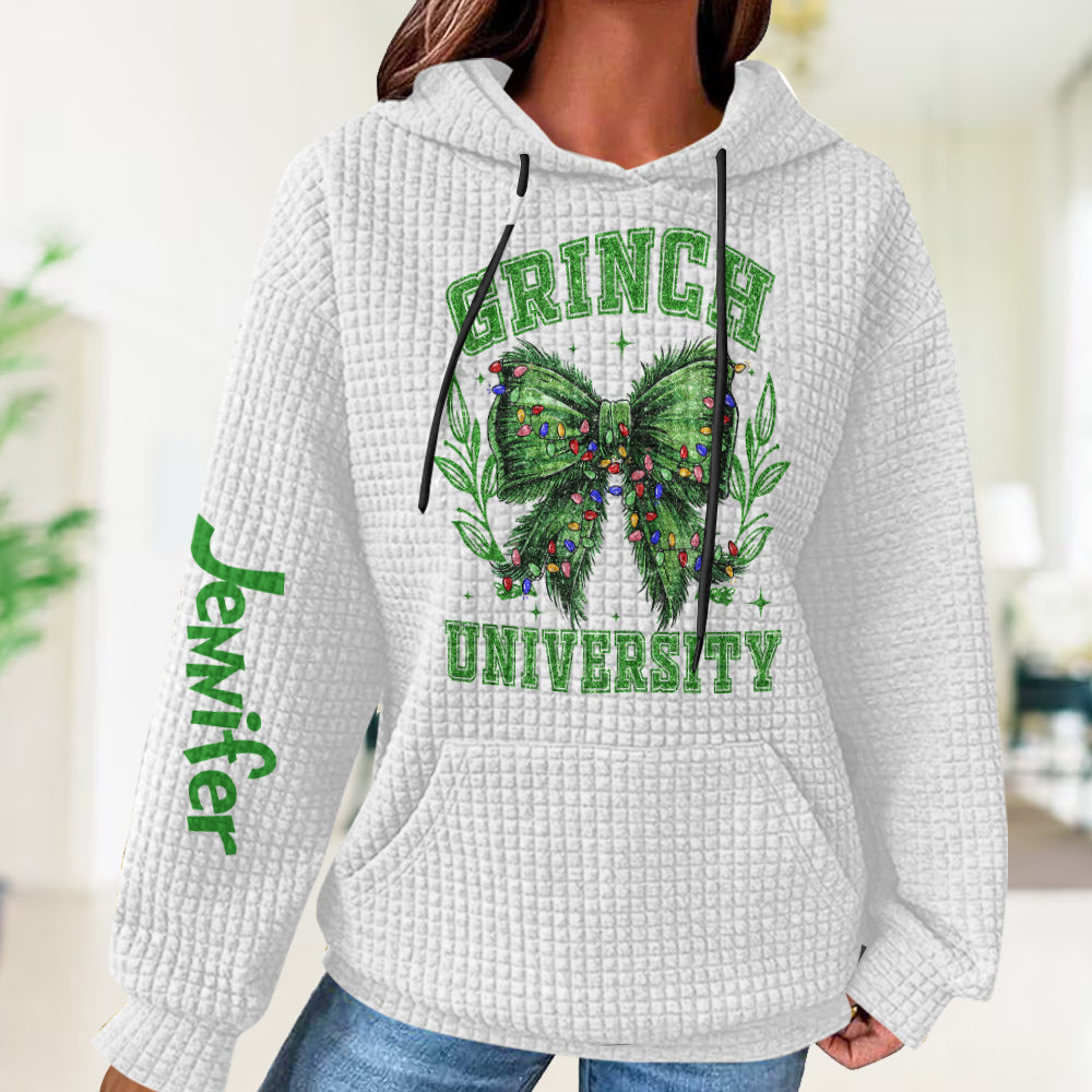 Personalized Grinch Waffle Hoodie Custom Name Gift for Christmas
