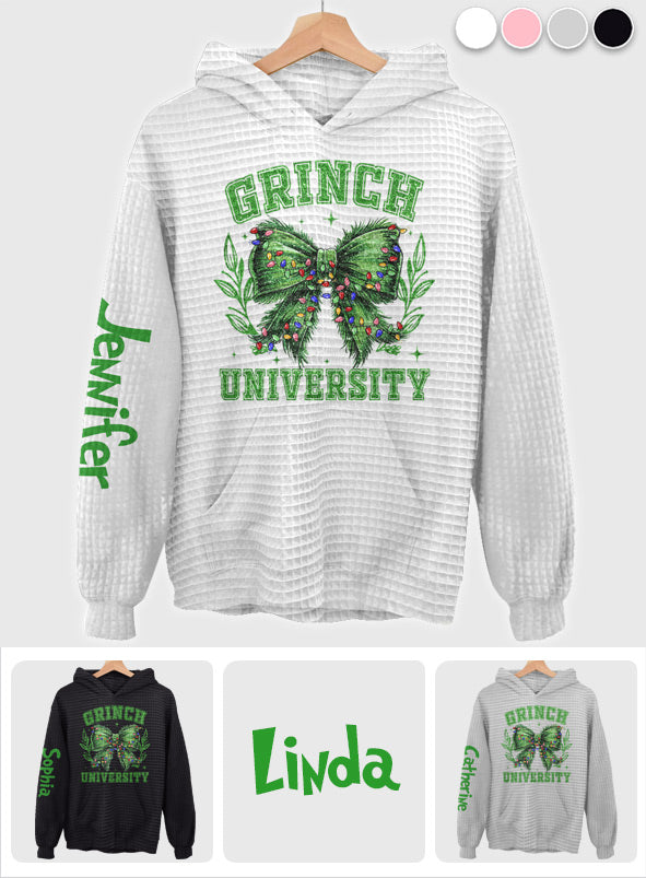 Personalized Grinch Waffle Hoodie Custom Name Gift for Christmas