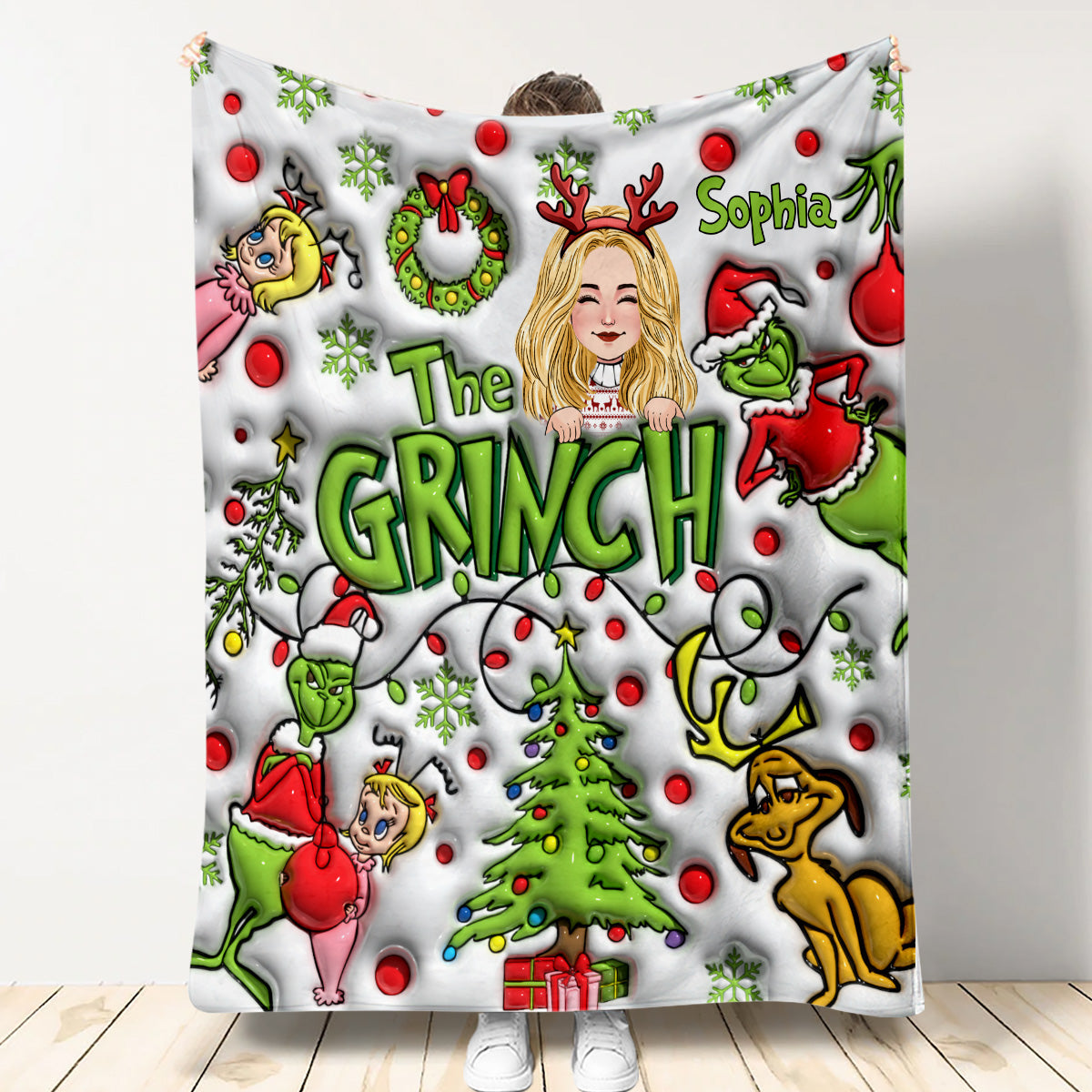 Personalized Grinch Blanket Custom Name Gift for Christmas