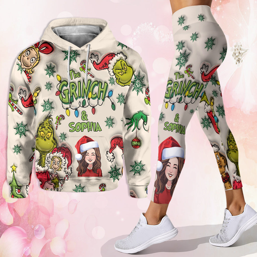 Personalized Grinch Hoodie & Leggings Set Custom Name Gift for Christmas