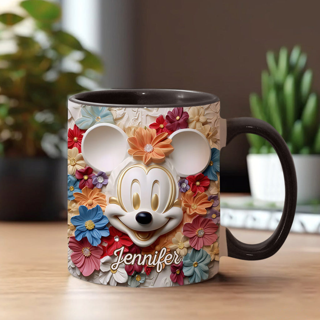 Personalized Floral Mouse Accent Mug Custom Name Gift for Mom