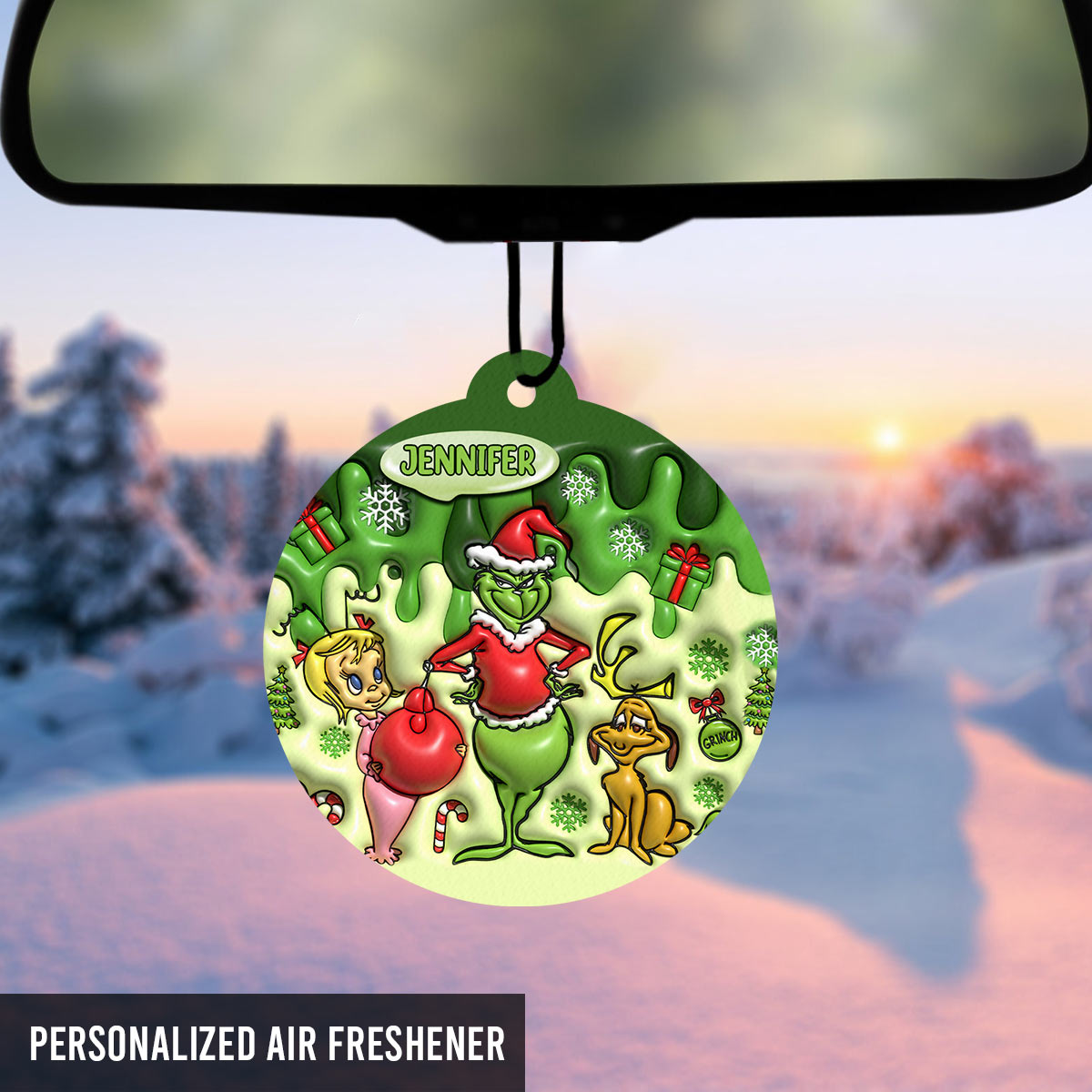 Personalized Christmas Circle Air Freshener Custom Name Gift