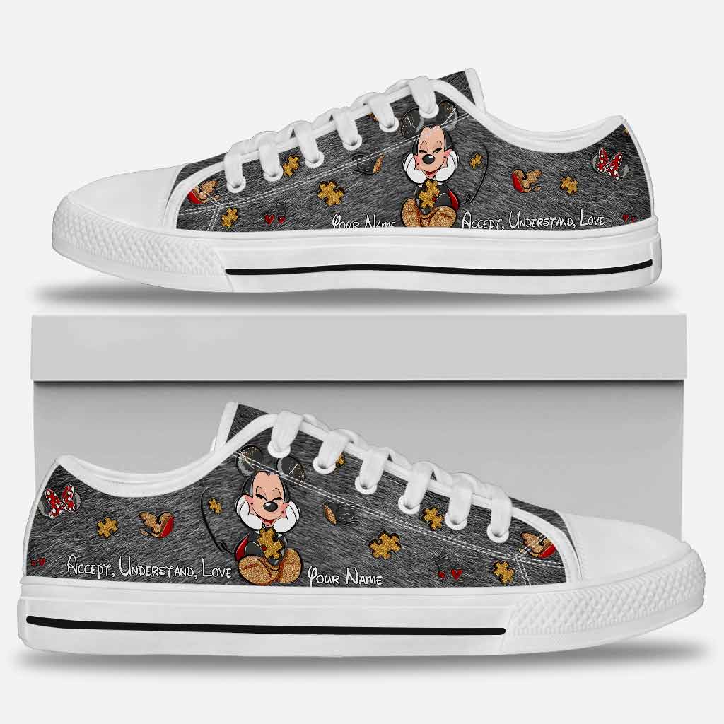 Personalized Autism Awareness Low Top Shoes Custom Name Gift for Mom