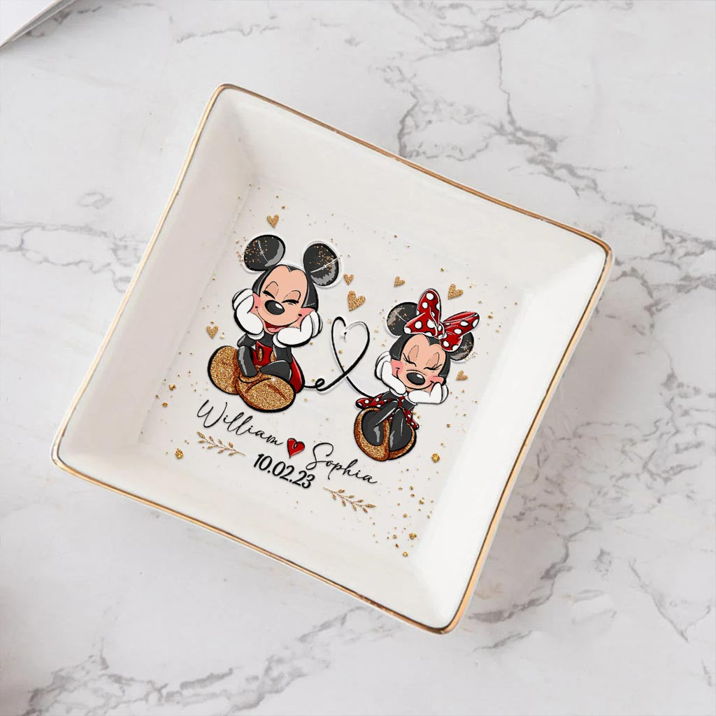 Personalized Couple Jewelry Dish with Mickey & Minnie Design for Anniversary Gift