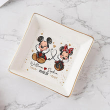 Load image into Gallery viewer, Personalized Couple Jewelry Dish with Mickey &amp; Minnie Design for Anniversary Gift
