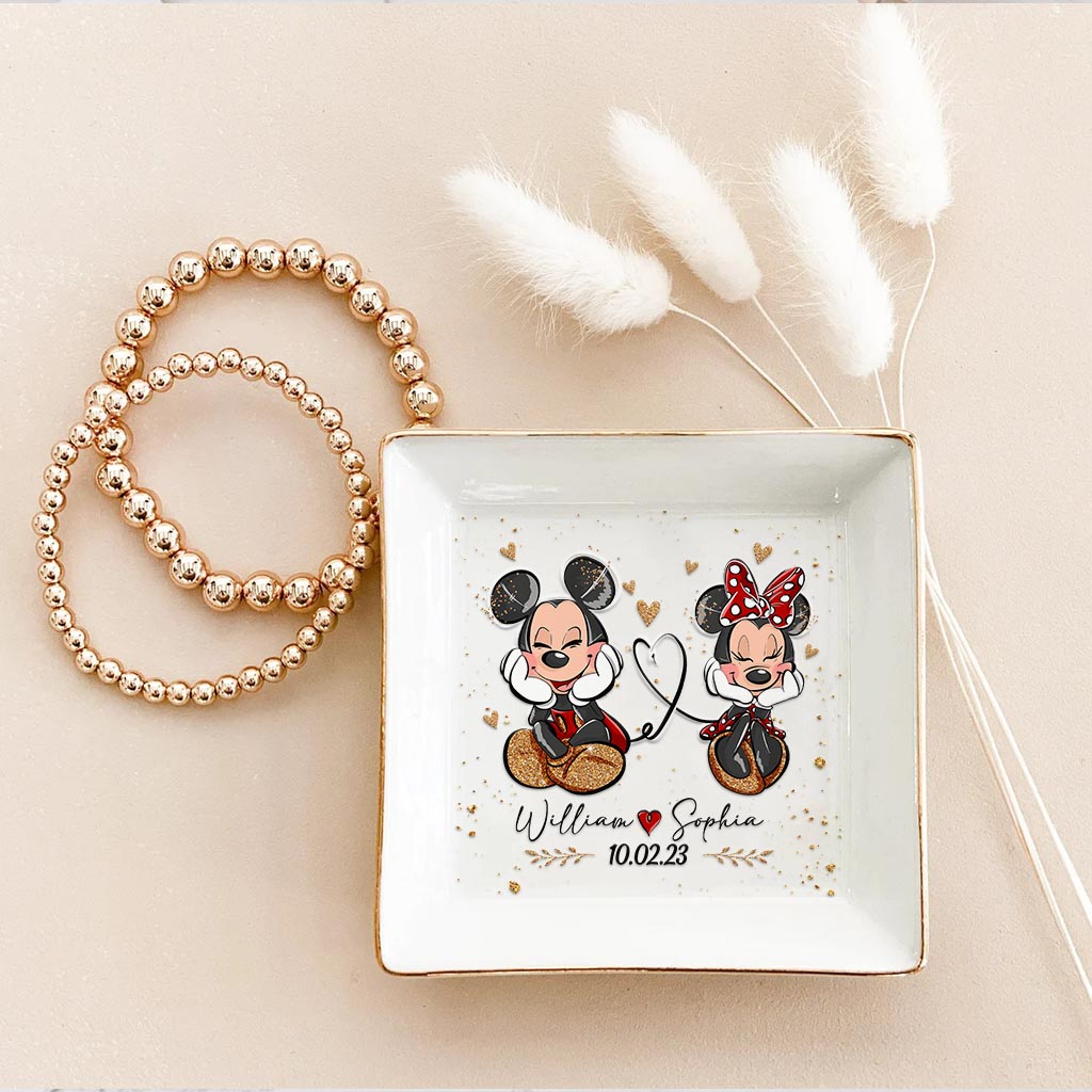 Personalized Couple Jewelry Dish with Mickey & Minnie Design for Anniversary Gift