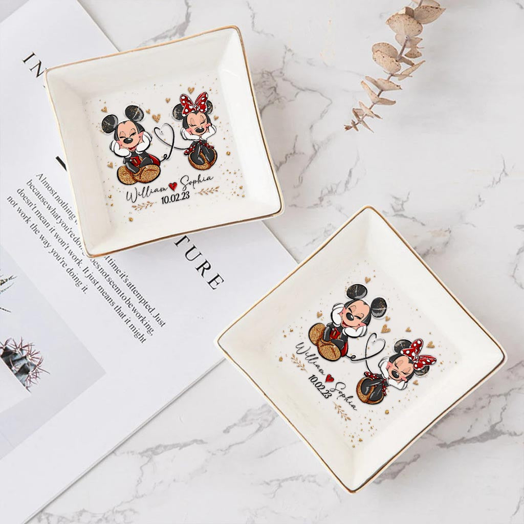 Personalized Couple Jewelry Dish with Mickey & Minnie Design for Anniversary Gift
