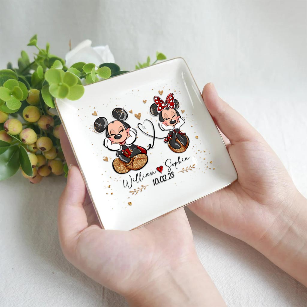 Personalized Couple Jewelry Dish with Mickey & Minnie Design for Anniversary Gift