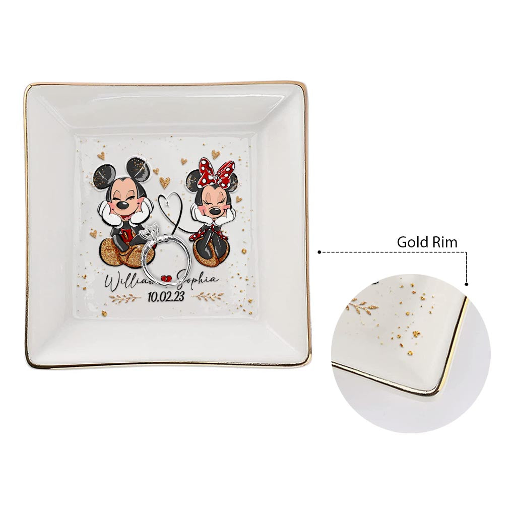Personalized Couple Jewelry Dish with Mickey & Minnie Design for Anniversary Gift