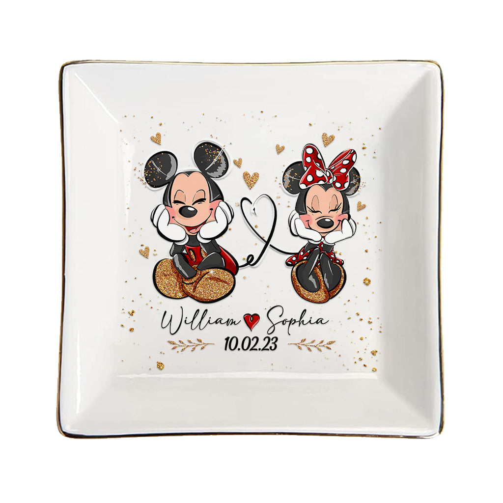 Personalized Couple Jewelry Dish with Mickey & Minnie Design for Anniversary Gift