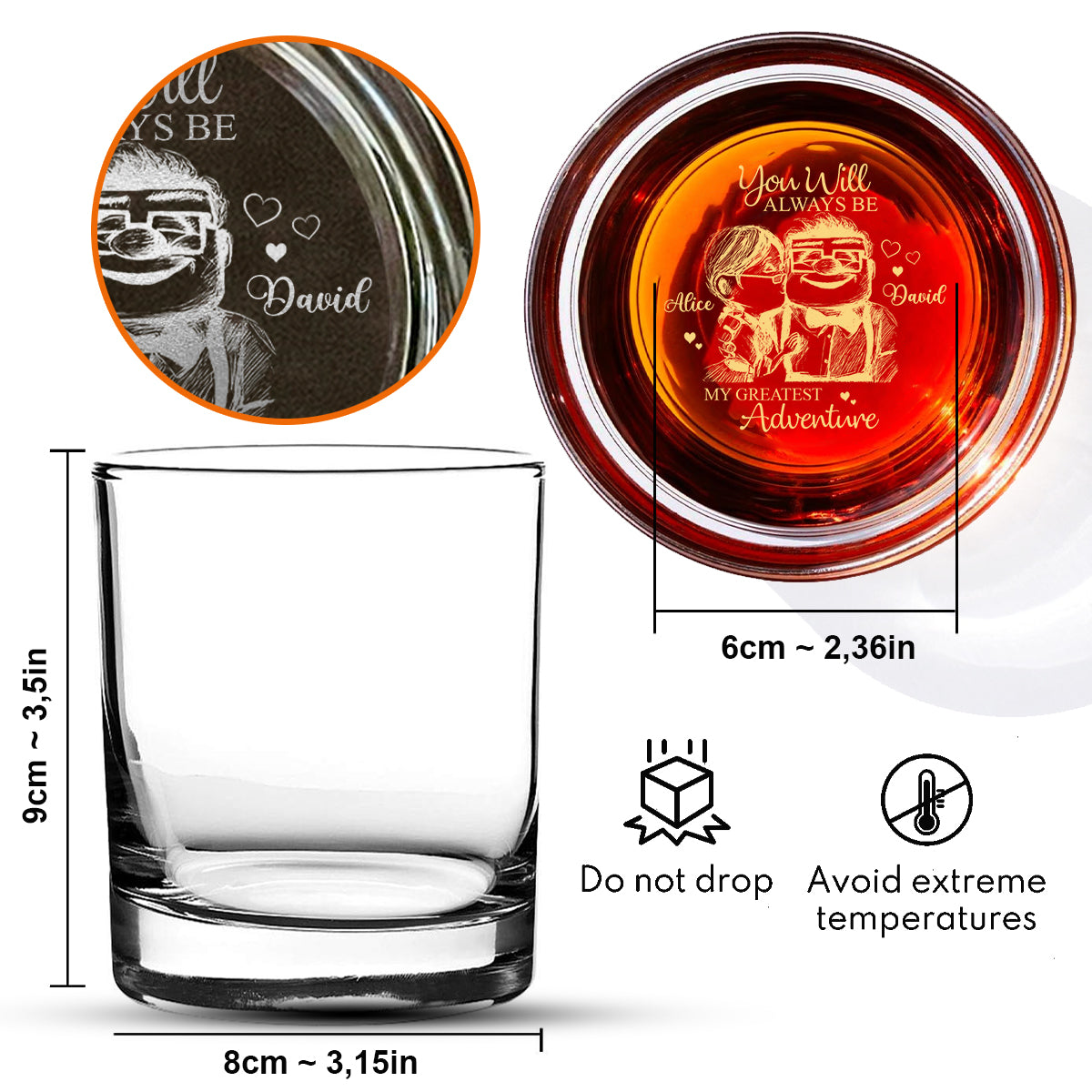 Personalized Engraved Whiskey Glass Custom Couples Gift